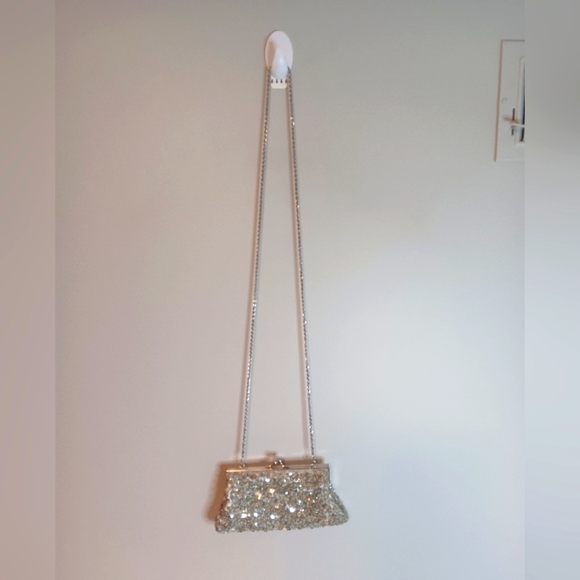 Studio 18 Silver Sequin Mini Clutch Bag Cocktail  Party / Hoilday - Picture 1 of 6